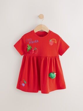 Next Toddler Girl Red Padded Fruits Jersey Summer Dress